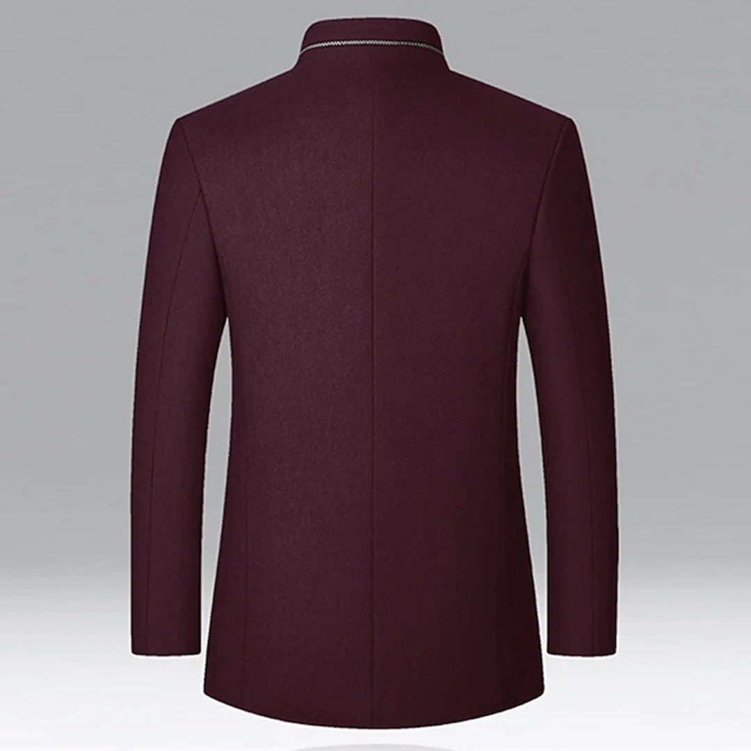 Men’s Stand Collar Business Coat with Side Pockets for Stylish Occasions