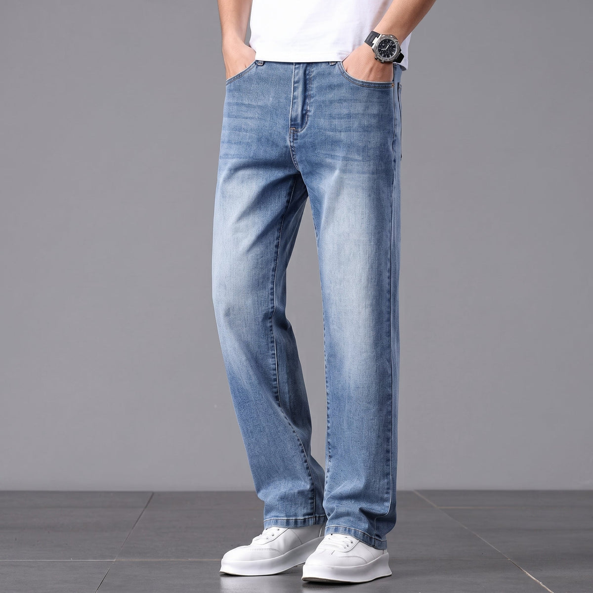 Men's Straight Leg Jeans Relaxed Fit Washed Finish Style
