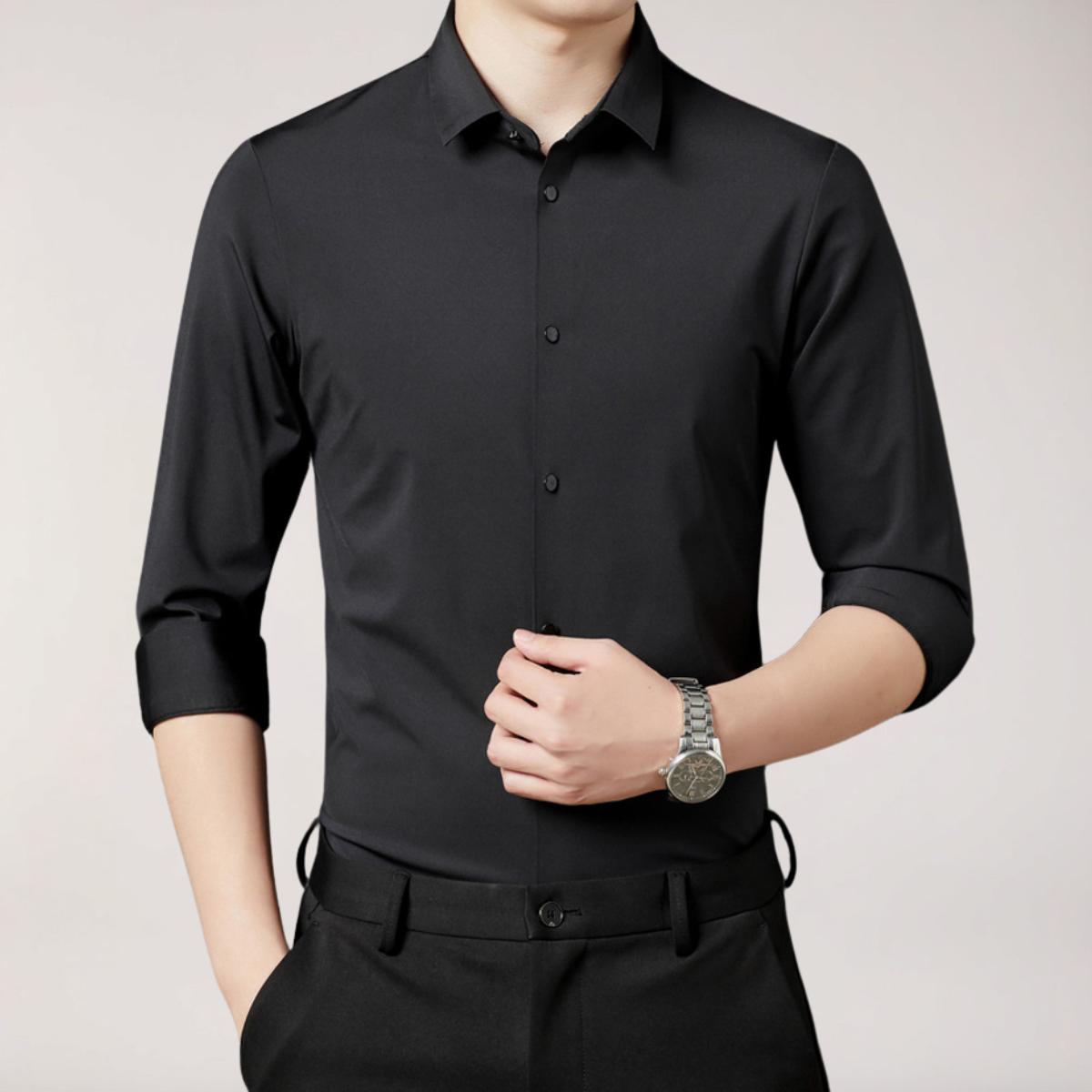 Men's Stretch Button-Up Shirt – Slim Fit Long Sleeve for Work & Social Events