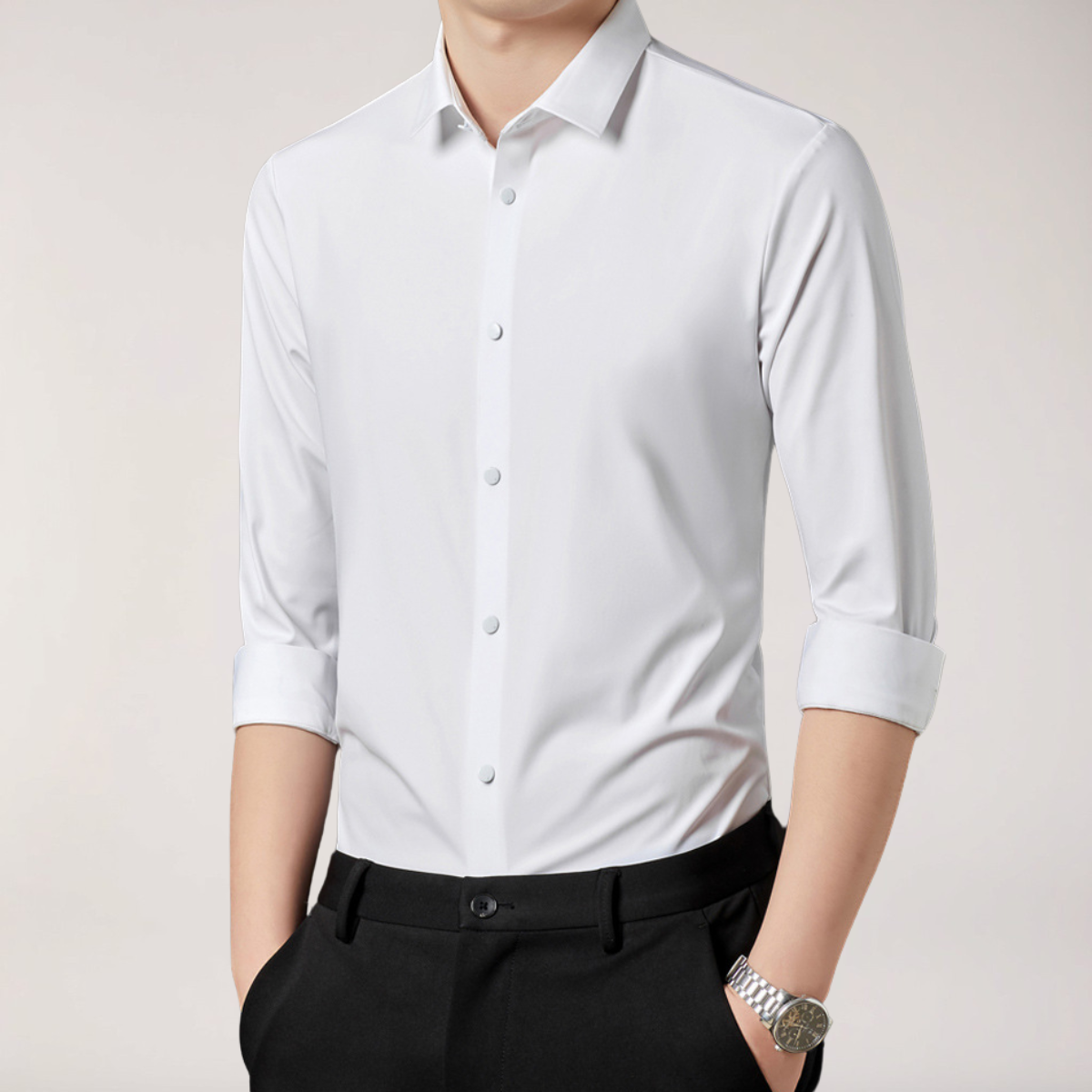 Men's Stretch Button-Up Shirt – Slim Fit Long Sleeve for Work & Social Events