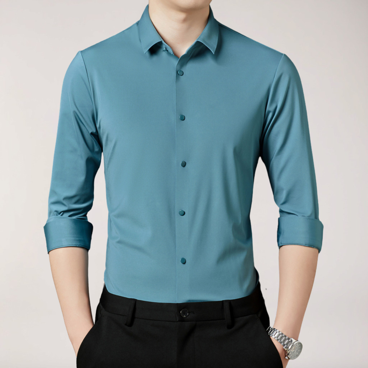 Men's Stretch Button-Up Shirt – Slim Fit Long Sleeve for Work & Social Events
