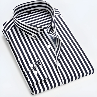 Men’s Striped Long Sleeve Button-Up Shirt for Smart Casual Wear