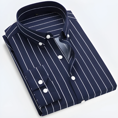 Men’s Striped Long Sleeve Button-Up Shirt for Smart Casual Wear