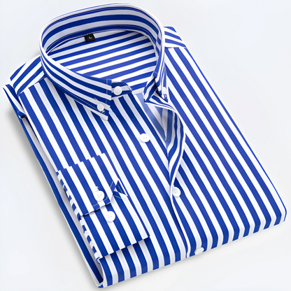 Men’s Striped Long Sleeve Button-Up Shirt for Smart Casual Wear