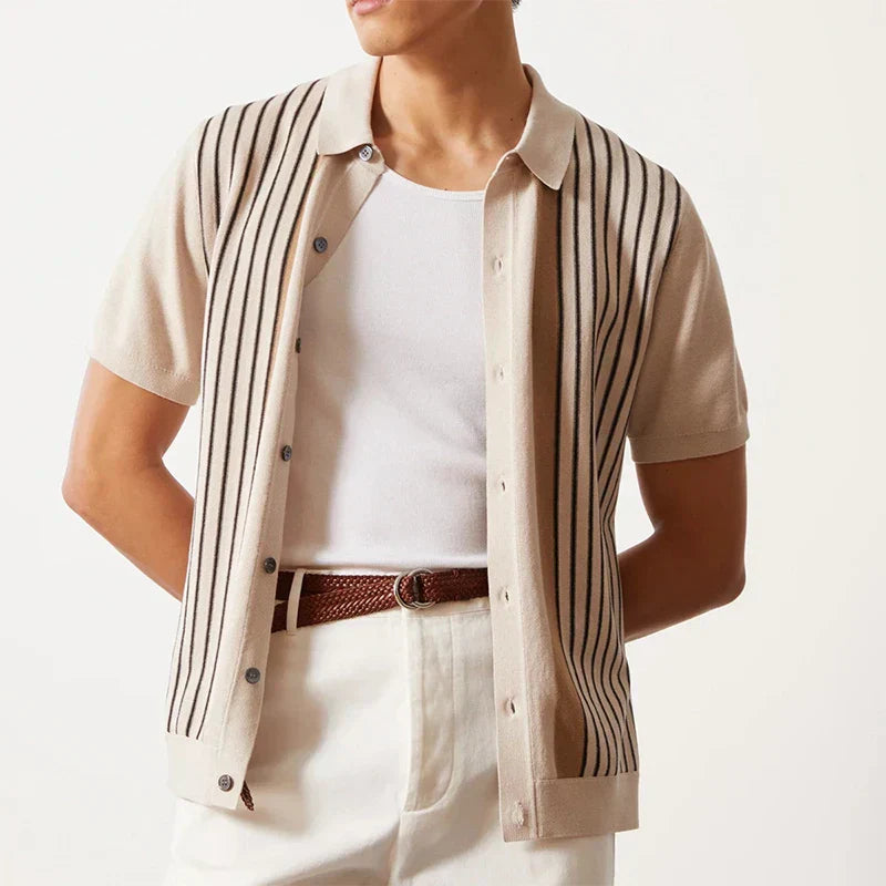 Men's Striped Polo Shirt for Spring and Summer Wear
