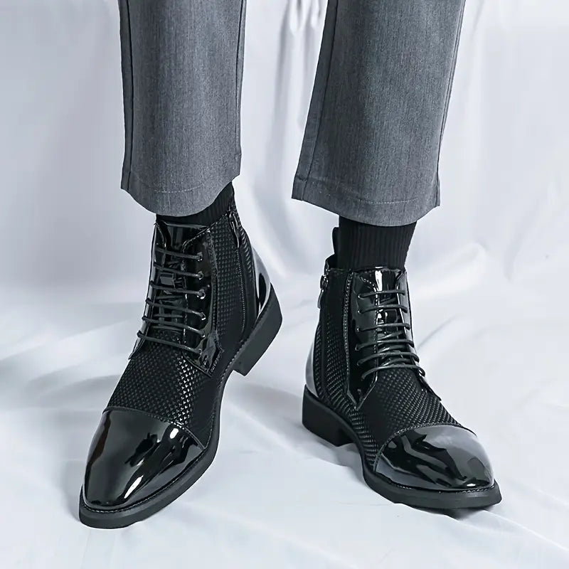 Men's Stylish High-Top Derby Shoes in Black & White Houndstooth