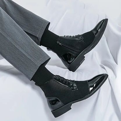 Men's Stylish High-Top Derby Shoes in Black & White Houndstooth
