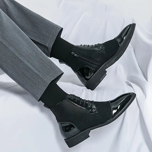 Men's Stylish High-Top Derby Shoes in Black & White Houndstooth