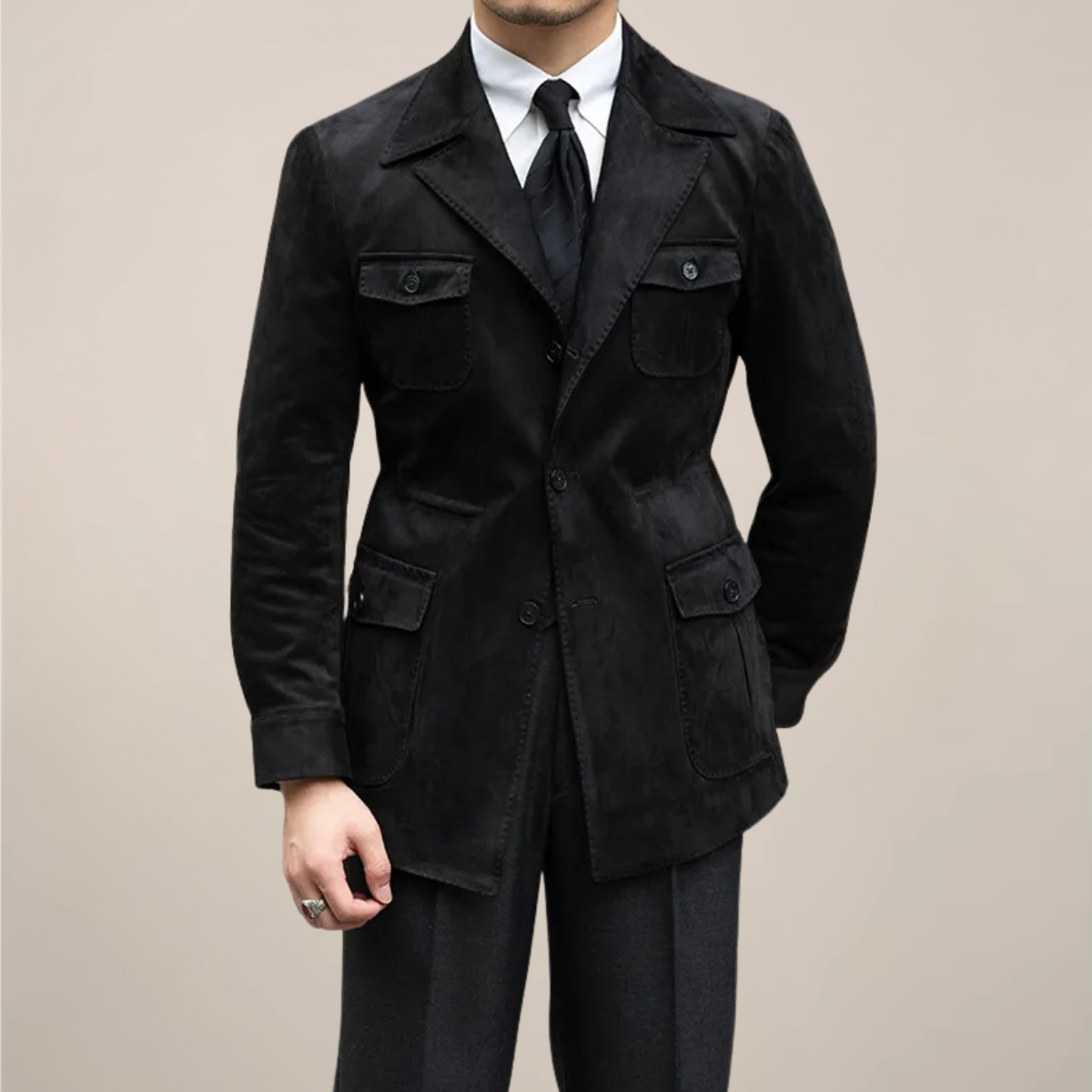 Men's Suede Safari Jacket - Slim Fit for Outdoor Adventures