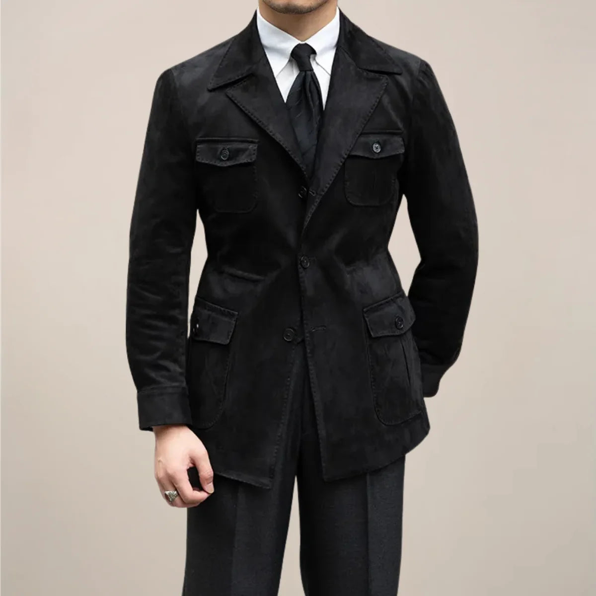 Men's Suede Safari Jacket - Slim Fit for Outdoor Adventures