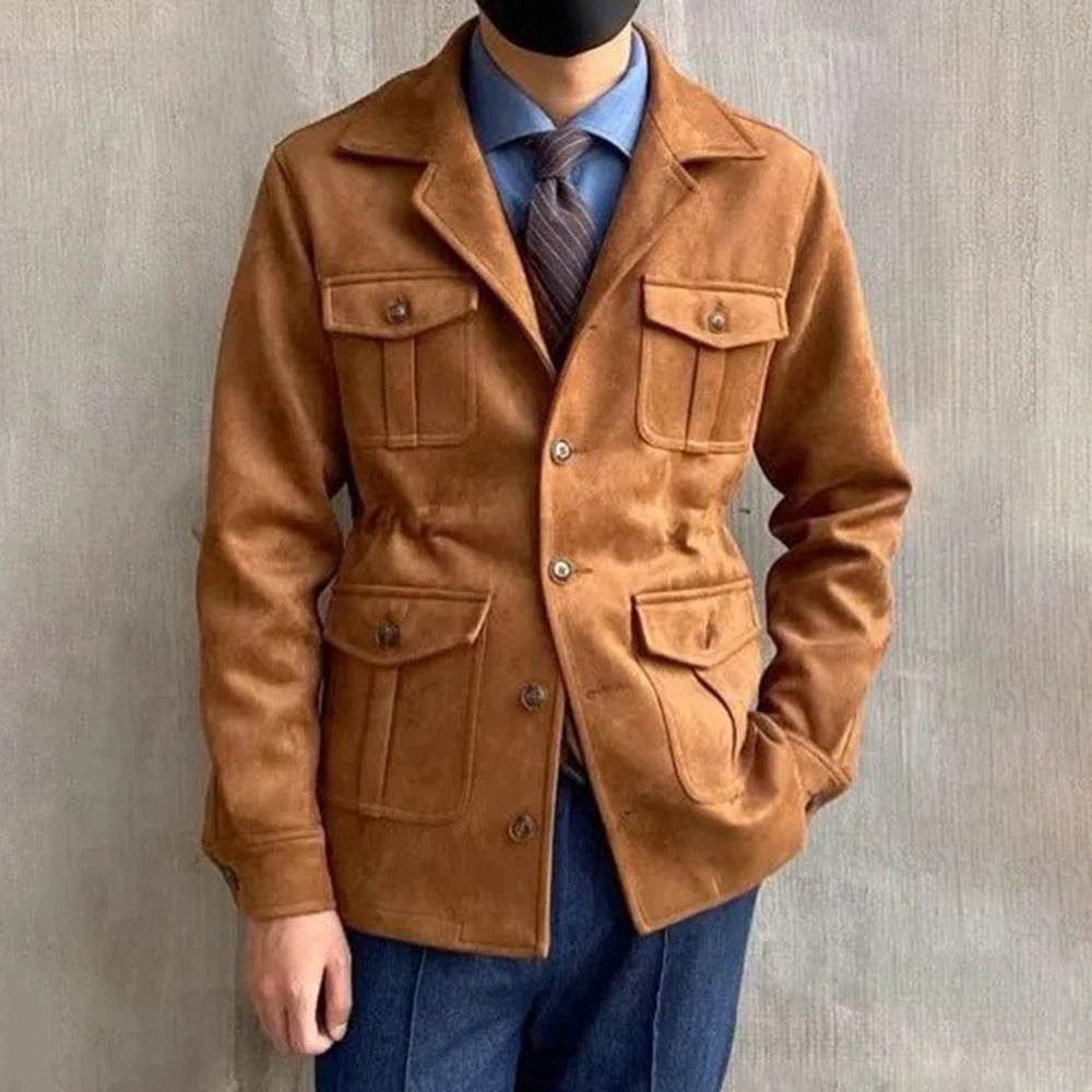 Men's Suede-Style Hunting Jacket – Four-Pocket Design for Outdoor Adventures