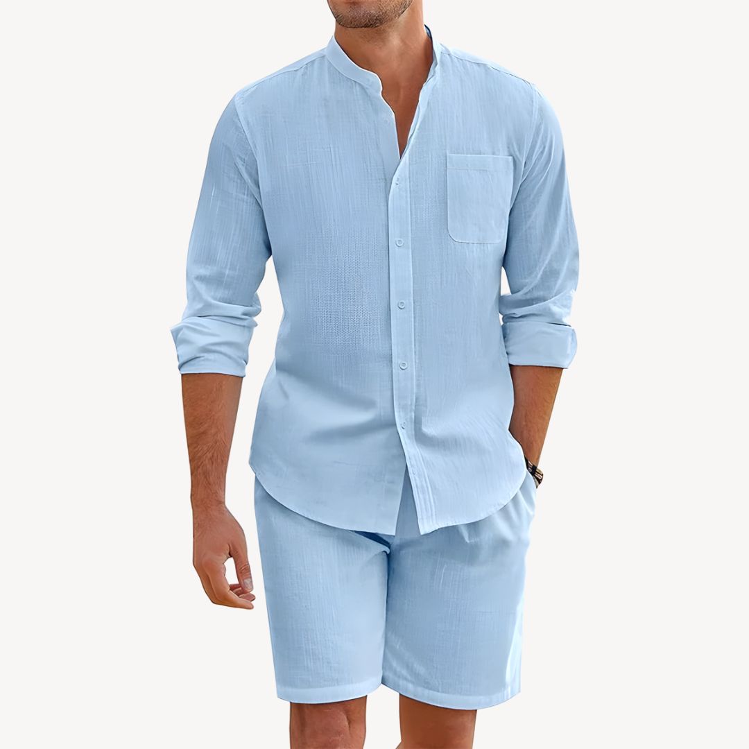 Men's Summer Button-Up Shirt and Drawstring Shorts Set – Ideal for Beach and Outdoor Wear