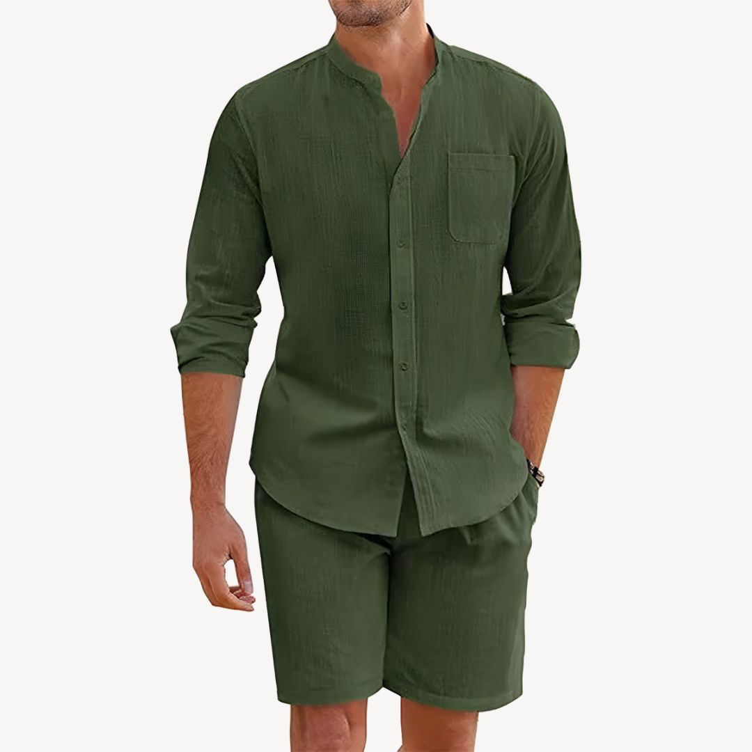 Men's Summer Button-Up Shirt and Drawstring Shorts Set – Ideal for Beach and Outdoor Wear