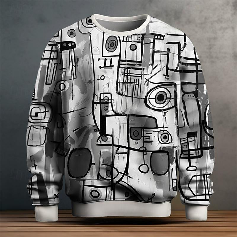Men's Sweatshirt | Abstract Graphic Print & Ribbed Cuffs