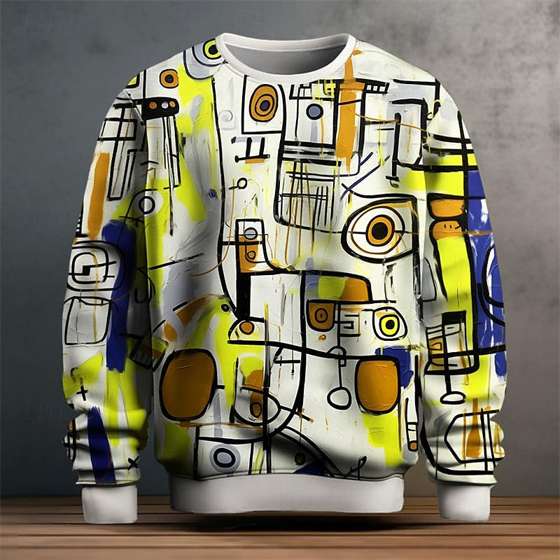 Men's Sweatshirt | Abstract Graphic Print & Ribbed Cuffs
