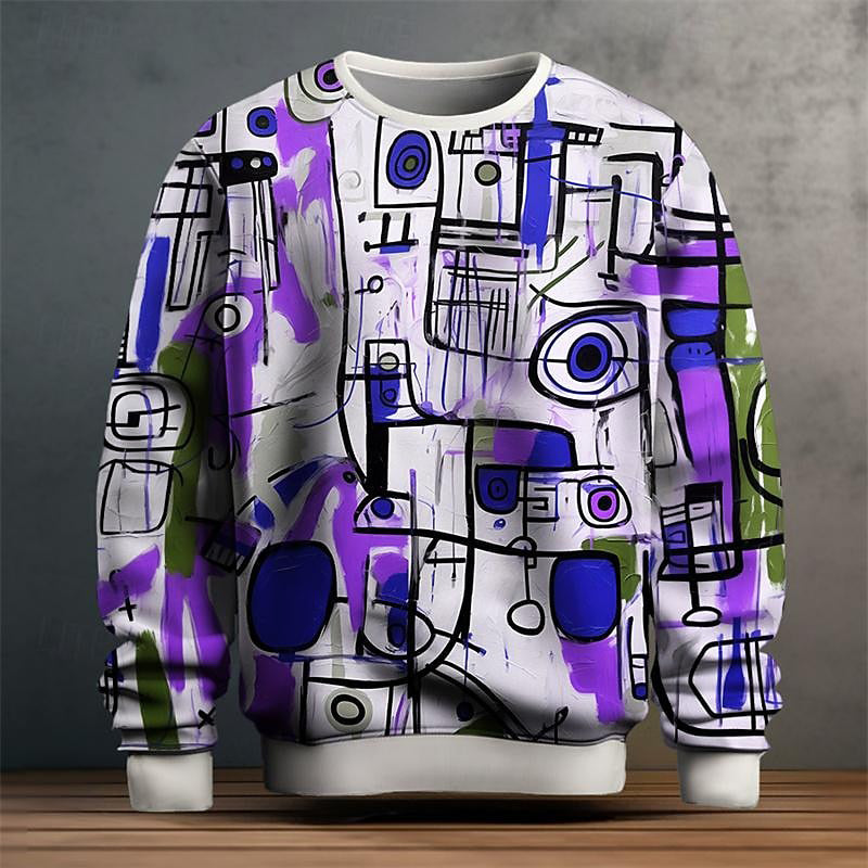 Men's Sweatshirt | Abstract Graphic Print & Ribbed Cuffs
