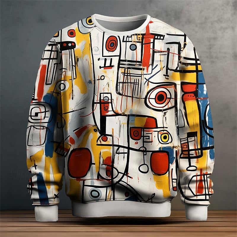 Men's Sweatshirt | Abstract Graphic Print & Ribbed Cuffs