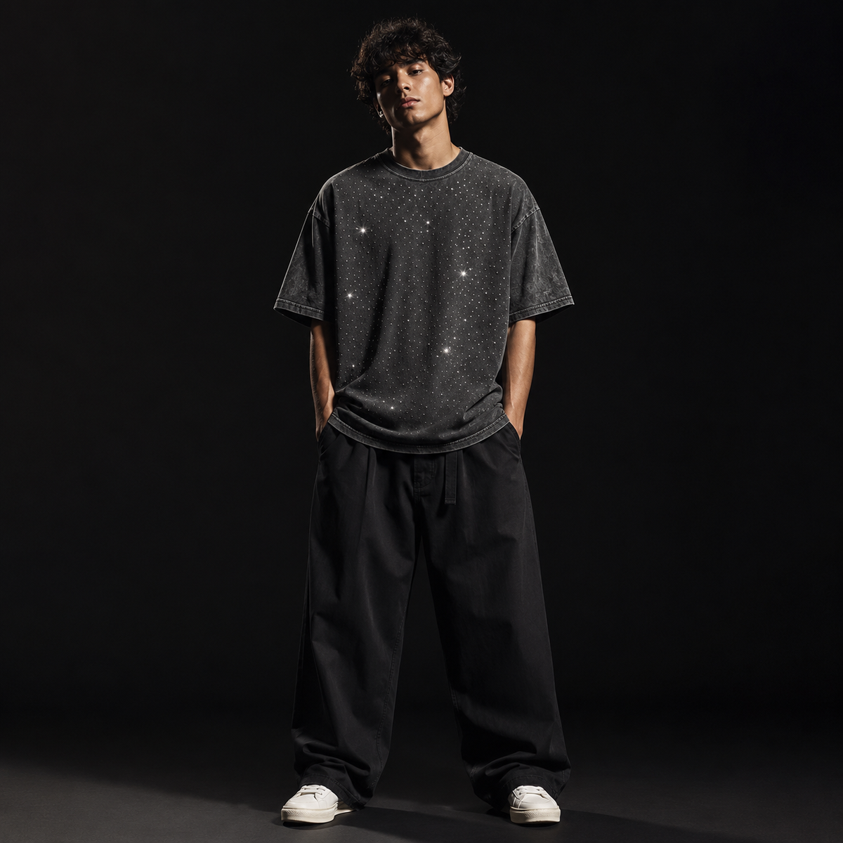 Men's T-Shirt | Rhinestone Detail Oversized Fit