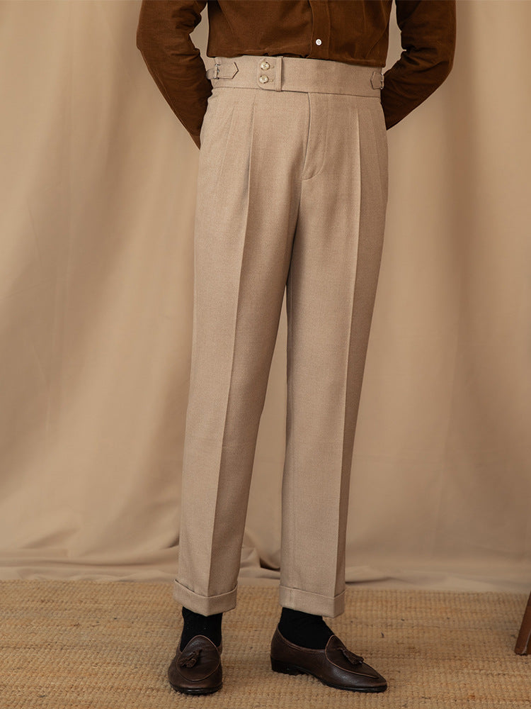 Men's Wool Blend High-Rise Trousers for Formal & Smart Casual Wear