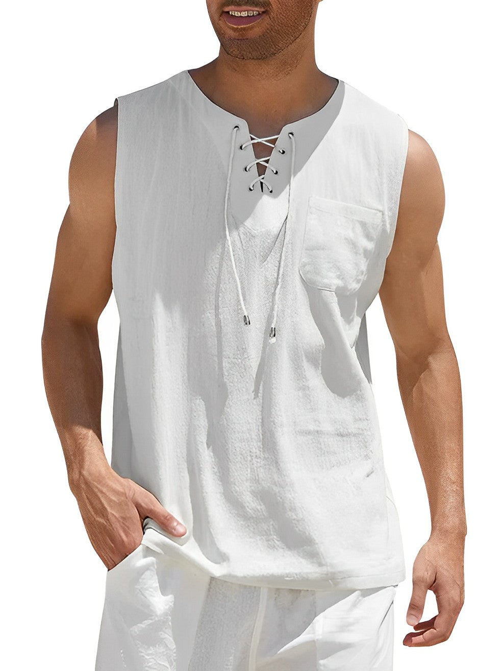 Men's Tank Top | Lace-Up V-Neck