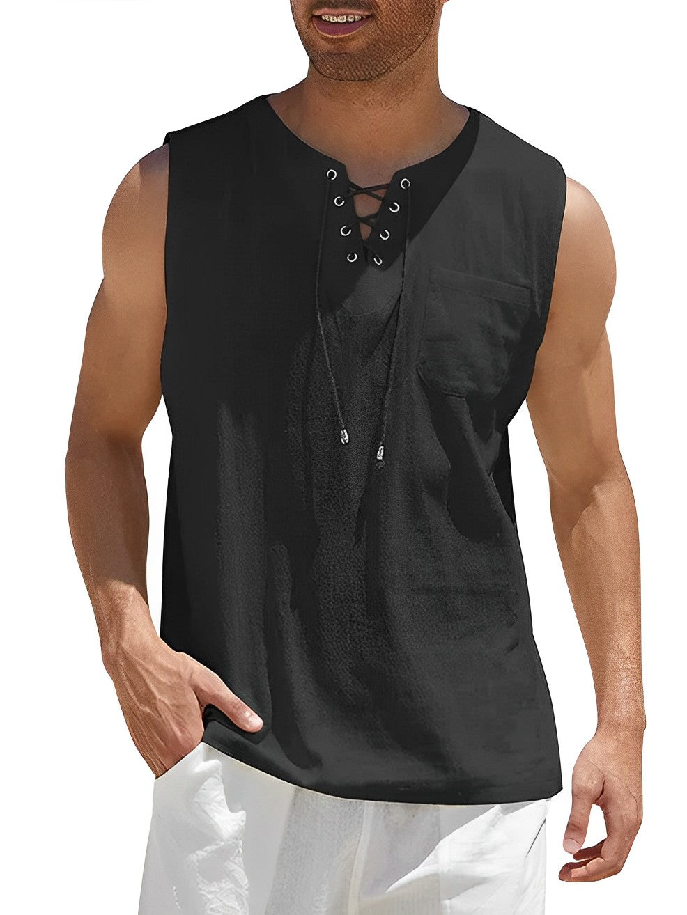 Men's Tank Top | Lace-Up V-Neck