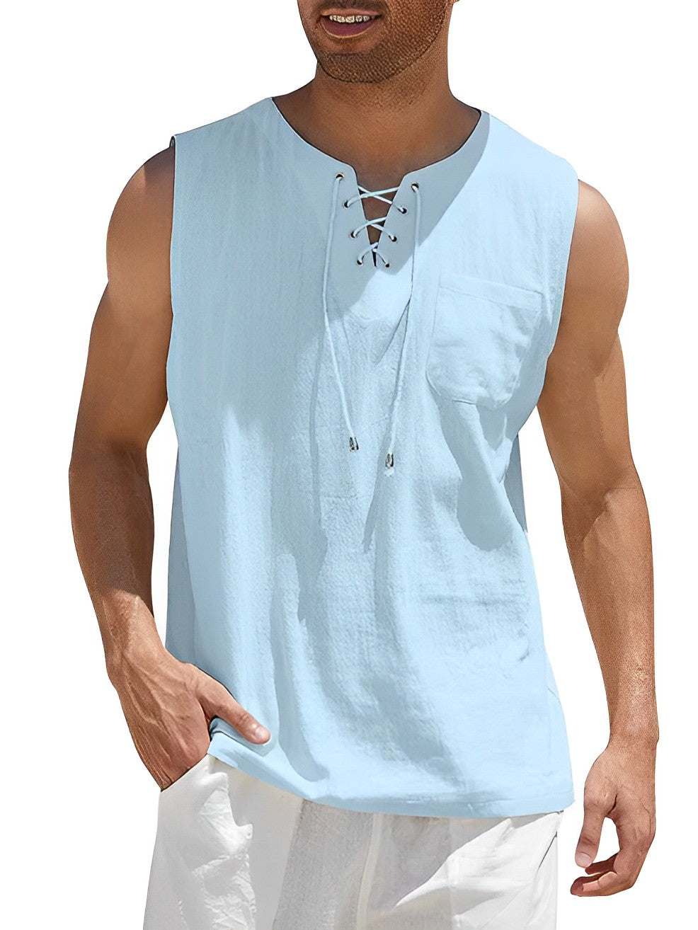 Men's Tank Top | Lace-Up V-Neck