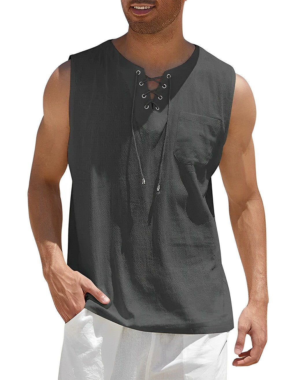 Men's Tank Top | Lace-Up V-Neck