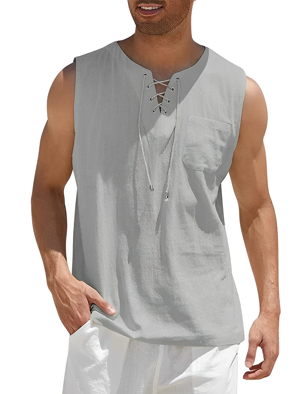Men's Tank Top | Lace-Up V-Neck