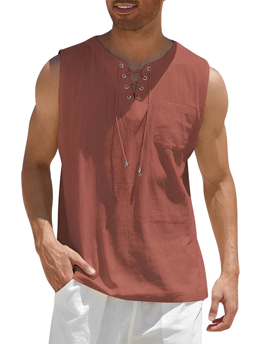 Men's Tank Top | Lace-Up V-Neck