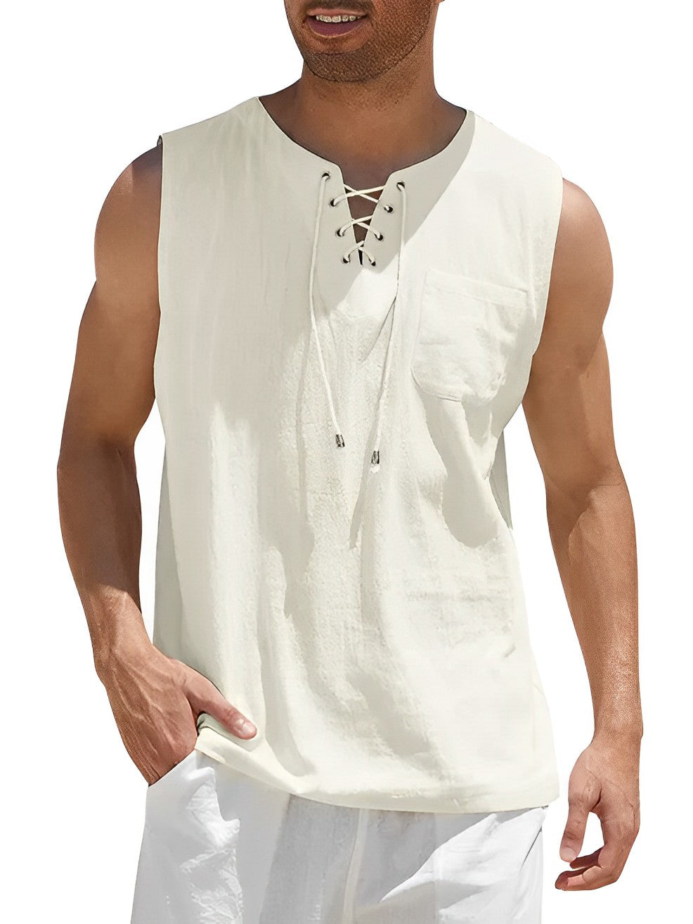 Men's Tank Top | Lace-Up V-Neck