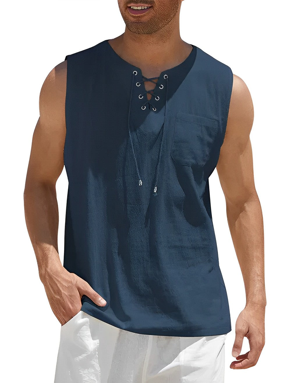 Men's Tank Top | Lace-Up V-Neck