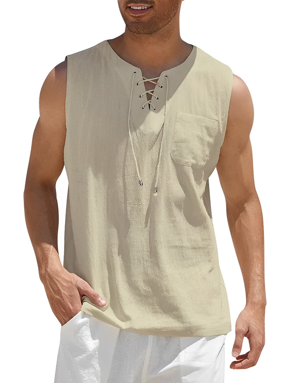Men's Tank Top | Lace-Up V-Neck