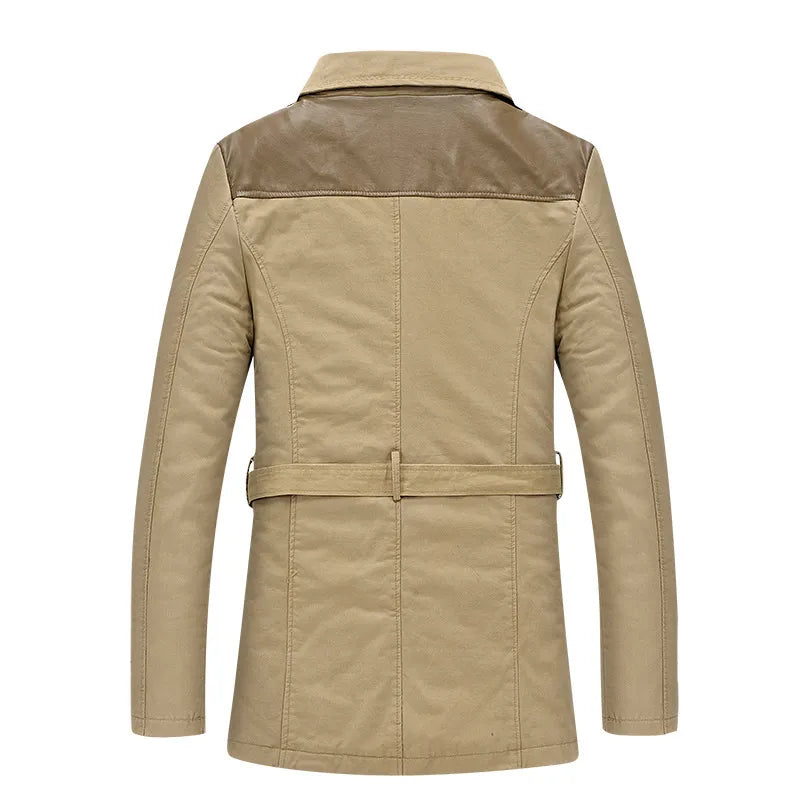 Men's Trench Coat Mid Length Button Front Zip Pocket