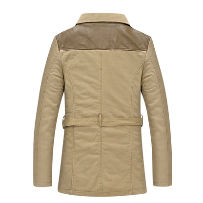 Men's Trench Coat Mid Length Button Front Zip Pocket