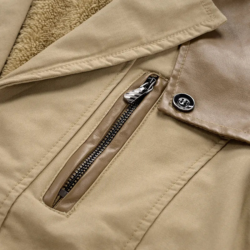 Men's Trench Coat Mid Length Button Front Zip Pocket