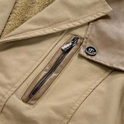 Men's Trench Coat Mid Length Button Front Zip Pocket