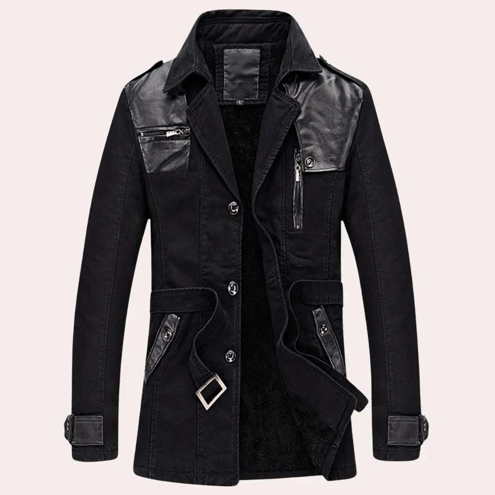 Men's Trench Coat Mid Length Button Front Zip Pocket