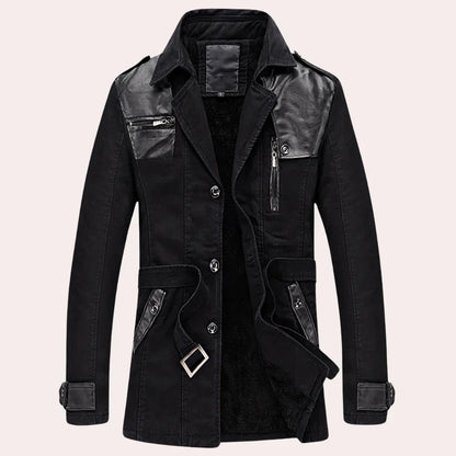 Men's Trench Coat Mid Length Button Front Zip Pocket
