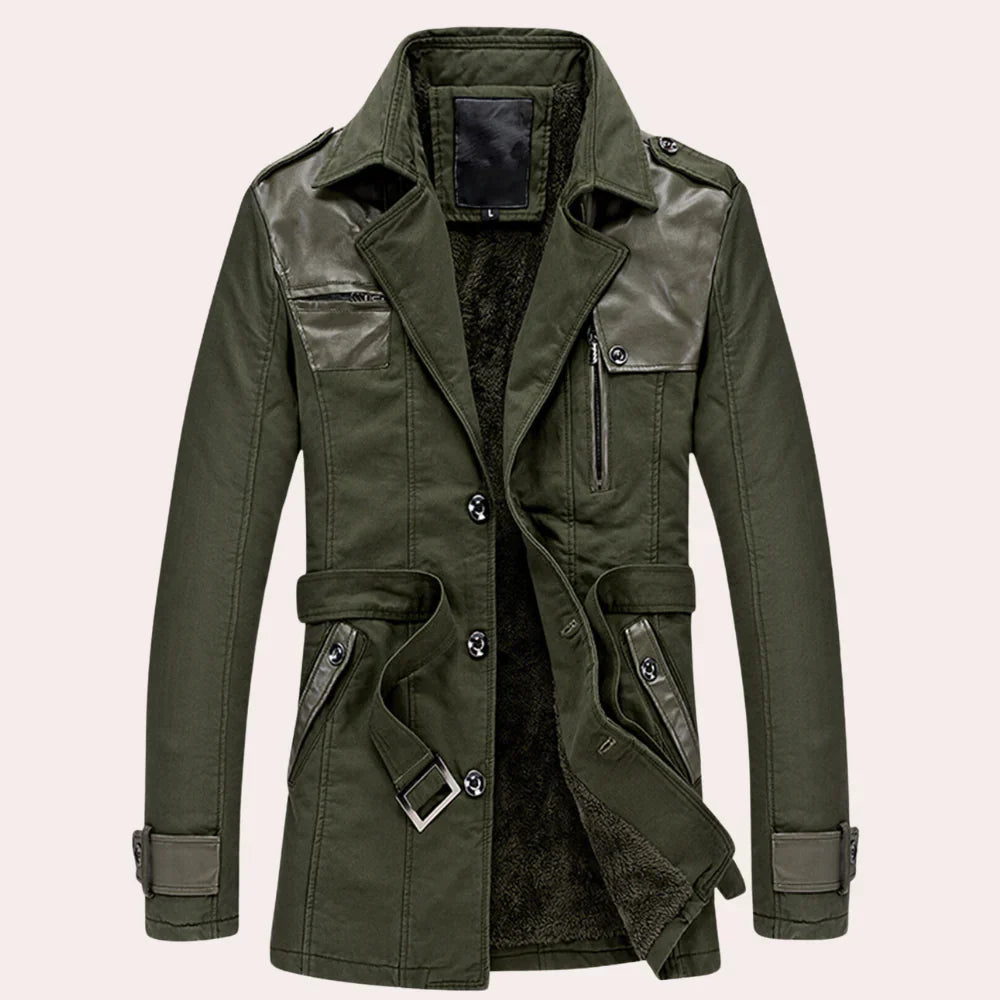 Men's Trench Coat Mid Length Button Front Zip Pocket
