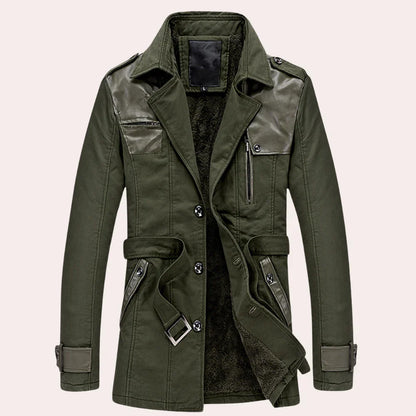 Men's Trench Coat Mid Length Button Front Zip Pocket
