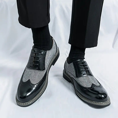 Men's Tweed Oxford Brogues – Stylish Wingtip Lace-Up Shoes for Formal Occasions