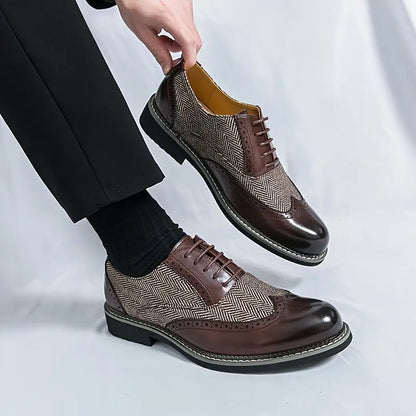 Men's Tweed Oxford Brogues – Stylish Wingtip Lace-Up Shoes for Formal Occasions