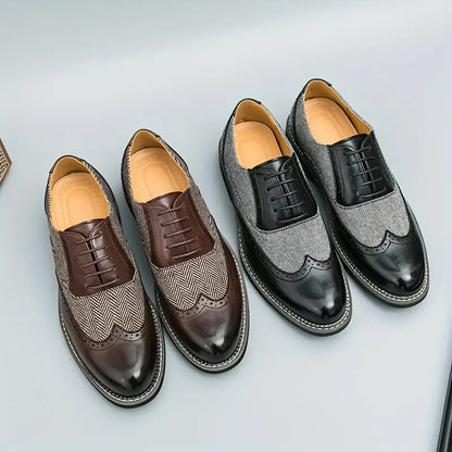 Men's Tweed Oxford Brogues – Stylish Wingtip Lace-Up Shoes for Formal Occasions