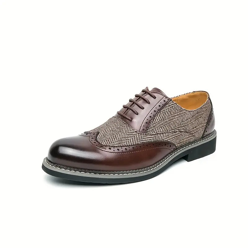 Men's Tweed Oxford Brogues – Stylish Wingtip Lace-Up Shoes for Formal Occasions