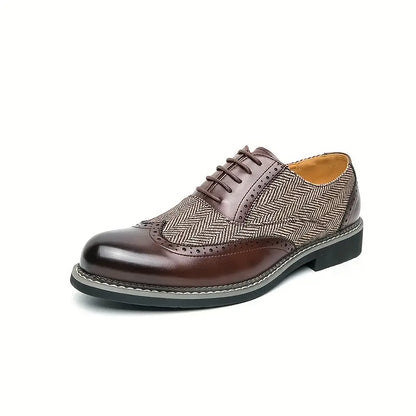Men's Tweed Oxford Brogues – Stylish Wingtip Lace-Up Shoes for Formal Occasions