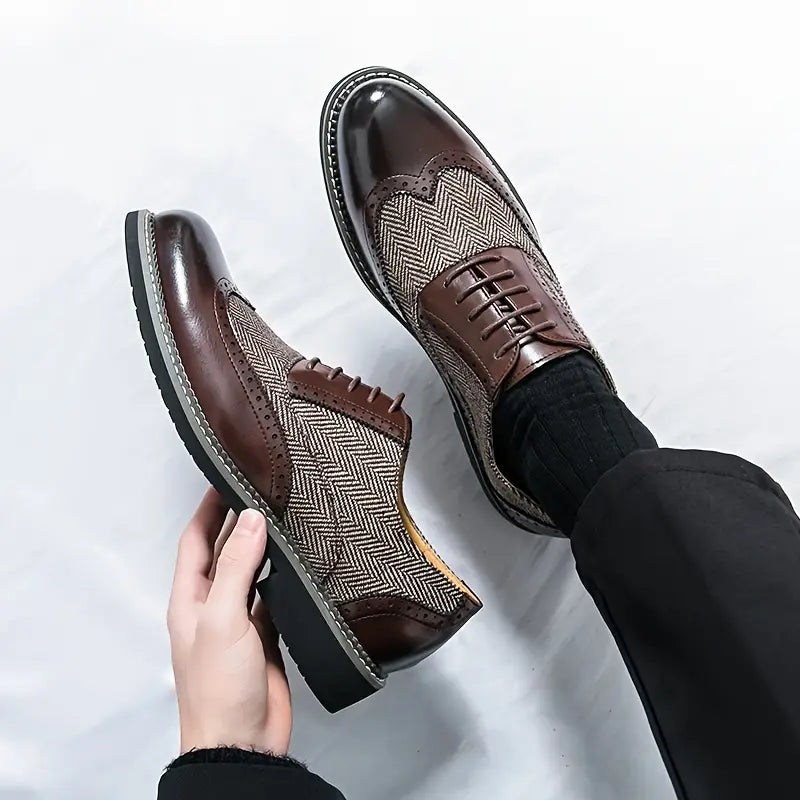 Men's Tweed Oxford Brogues – Stylish Wingtip Lace-Up Shoes for Formal Occasions