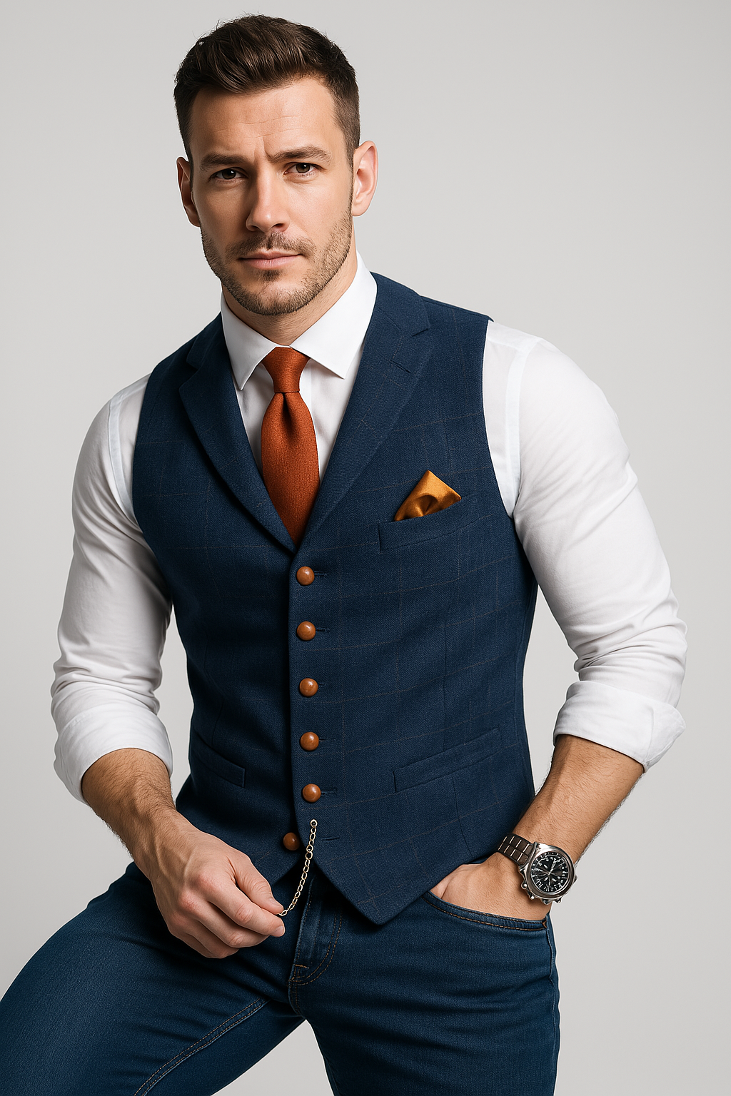 Men's Tweed Waistcoat - Stylish Checked Vest for Formal Events