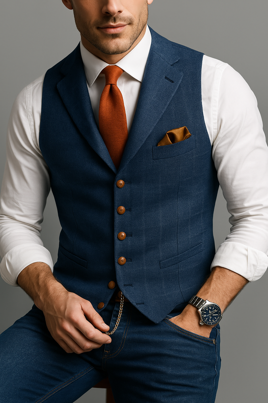 Men's Tweed Waistcoat - Stylish Checked Vest for Formal Events