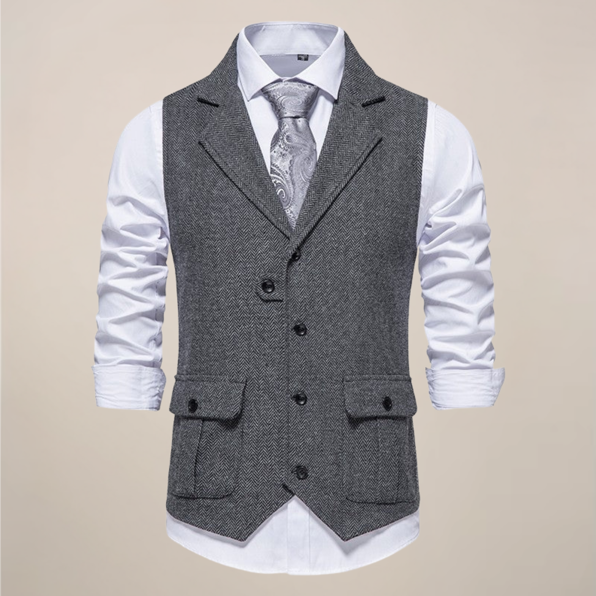 Men's Tweed Waistcoat - Stylish Notch Lapel Vest for Formal Occasions