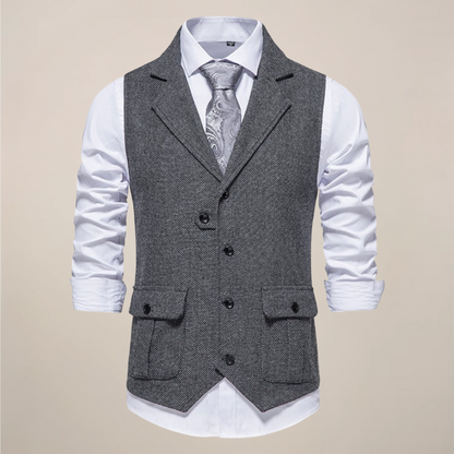 Men's Tweed Waistcoat - Stylish Notch Lapel Vest for Formal Occasions